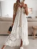 Casual Dresses Boho Women Summer Maxi Lady Off Shoulder Holiday Lace V Neck Spaghetti Strap Sundress White Vestidos de Mujer 221121