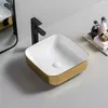 Bath Accessory Set High Quality Wholesale Modern Style Gold Base Smooth Surface Ceramic Golden Hand Wash Basin