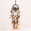 Autre décor à la maison Décor à la maison Indian Wolf Dream Catcher avec des plumes brunes Dreamcatcher Perle Beautif Décoration suspendue Mode Handm Dhrdf