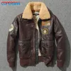 Herren-Pilotenjacke aus dickem G1-Lederimitat, Vintage-Stil, braun, lockerer Mantel, Wollkragen, klassischer Militärbomber, 100 % natürliches Rindsleder 221122