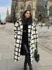 Womens Wool Blends Faux Lamb Plaid Lapel Women Long Coat Fall Winter Full Sleeve Button Pocket Casual Overcoat Office Lady Elegant Windbreaker 221122