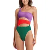 2023 Geribbelde Badmode Hollow Out Badpak Sexy Een Stuk Pakken Patchwork Beachwear Dames Badpakken Een Schouder Badpak