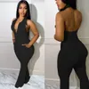 Women's Jumpsuits Rompers Echoine Turn Down Collar Halter Sexy Jumpsuit Pocket Knitted Ribbed Backless Skinny Bodycon Clubwear Outfits Overalls 221122