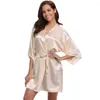 Indumenti da notte da donna Kimono Accappatoio Abito in raso setoso Camicia da notte da donna Intimo Lingerie Oversize 3XL Solido Sposa Damigella d'onore Abito da sposa