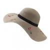Chapéus de aba larga 400 PCs/pacote de verão Dobrável Large Sun Ladies com Bordado Cherry Womens Fluppy Straw Hat Holiday SunHat