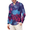 Camisas casuais masculinas Polinésia Casa Tribal Roupa Blue Flower Fashion Streetwear Camisa Drop Drop Men Manga longa