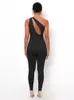 Women's Jumpsuits Rompers Kliou One Shoulder Sexy Cut Out Womens Jumpsuit Streetwear Solid Backless Active Wear Skinny Slim Summer 221122
