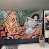 Arazzi Animal series design Nordic INS appeso arazzo sfondo panno Boho Decor Wall Cloth giungla tigre ragazza 221122