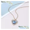 Pendant Necklaces Evil Eye Pendant Necklace Turkish Protect Lucky Necklaces For Women Heart Crystal Blue Eyes Pendants Jewelry Drop D Dhquh