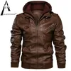 Herren Leder Faux Herbst Winter Herren Leder Motorradjacke PU Vintage Kapuzenjacke Warm Baseball Streetwear Euro Größe Herrenmantel 221122