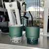マグカップ420mlグリーンクリエイティブグラスストローカップシリコンの蓋付きの天然駆動コーヒーマグ再利用可能なオフィスティージュースミルクウォーター221122