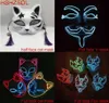 Máscara de Halloween lindo gato fox vendetta el máscara de alambre de alambre mantequilla de cosplay máscara de vestuario de neón led para dance brillante máscaras de fiesta de carnaval y2