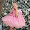 Girl Dresses Cute Puffy Pink Ball Gown Pageant Dress Sequins Cape Flower Tulle First Communion Year