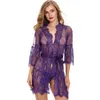 New Women's Sleepwear Sexy Set European beauty lace long-sleeved pajamas seduce Underwear and underpants belt Three piece set