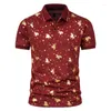 Men's Polos 2022 Summer High Quality Men Gold Print Lapel Slim Shape Business Casual Short Sleeves POLO Shirt