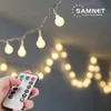 Juldekorationer utomhussträngsljus 50 LED HANGING REMOTE 8 Läges Frosted Ball Fairy Light Bedroom Wedding Tree Party Decor 221122