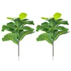 Flores decorativas NHBR 2PCS Folas de violino artificial Fig Tree Plants Ficus Bush Greenery para Courtyard Decoração ao ar livre de casamento 19.6