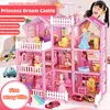 Doll House Acessórios Princesa Big Villa Diy Casas Kit Pink Castle Assembleado Toys Finque Play Christmas Birthday Gift 221122