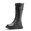 Stövlar Zip Kids Leather for Girls Boys High Mid-Calf Fashion Autumn Winter Solid Colors Non-Slip Long Snow 221122