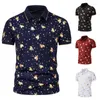 Men's Polos 2022 Summer High Quality Men Gold Print Lapel Slim Shape Business Casual Short Sleeves POLO Shirt