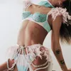 Sexy Feather Lingerie Set For Women Underwear Uncensored 18 Tulle Bra With Chain See Through Erotic Delicate Lace Garter Outfits