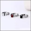 Солитарное кольцо квадратное кольцо с бриллиантовым кольцом Red Black Retro Chain Open Регулируемые кольца Gemstone Band для женщин мужские ювелирные изделия Dh4ui