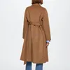 Kvinnors ullblandningar Garaouy Autumn Vintage Casual Simple Classic Long Woolen Coat 3 Colors Cardigan With Belt Overcoat Female Mujer 221122