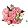 1 باقة رأس كبير و 4 براعم زهور مزيفة رخيصة للمنزل زحف الزفاف الورد الحرير الوردي الفاوانيا الزهور الاصطناعية y0630335q