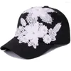 Bollmössor 2022 Kvinnor Baseball Cap Handmased Flower Denim Female Snapback Gorras Casquette Justerbar Sun Dad