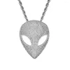 Colares pendentes alienígena extraterrestre e máscara de hip hop dourado gilled fora de colar cúbico de zircão 24 '' jóias de bling jóias