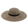 Chapéus de aba larga 400 PCs/pacote de verão Dobrável Large Sun Ladies com Bordado Cherry Womens Fluppy Straw Hat Holiday SunHat