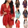 New Women's Sleepwear Sexy Set European beauty lace long-sleeved pajamas seduce Underwear and underpants belt Three piece set