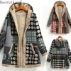 Womens Wool Blends Winter Warm Coats Plus Fleeve Print Pockets Hooded Cardigan 221122