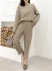 Womens Two Piece Pants REALEFT 2 Pieces Sets Warm Knitted Tracksuit Autumn Winter ONeck Sweater and Casual Harme Pullover Suits 221122