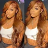 250 densité Body Wave Lace Front Perruque synthétique 36inch Ginger Brown HD Lace Frontal ColoredHuman Hair Wigs for Women