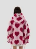 Womens Jackets SHENGPALAE Harajuku Heart Full Print Plush Jacket Women Winter Korean Loose Long Sleeve Hooded Cotton Coat Thick Warm 221122