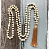 Correntes 8mm Natural J-asper Mala Colar Para Mulheres 108 Contas Atadas à Mão Espiritual Feito à Mão Colar de Borla Mujer