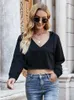 Women's T Shirts DGIRL Fashionable Autumn Open Navel Top Short Hooded Sweater Loose And Thin Long Sleeve Solid Color V-neck Outerwear