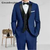 Costumes pour hommes Blazers Gwenhwyfar Slim Fit Blue Men Party Tuxedos avec Black Revers Groom Wedding Blazer Pantalon Gilet Costume Homme 221121