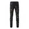 Jeans pour hommes pour les gars Rip Slim Fit Skinny Man Pants Orange Star Patchs Wearing Biker Denim Stretch Cult Stretch Moto Trendy Long Straight Hip Hop Denims Pantalons