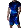 Men's Hoodies Sweatshirts Summer Trend Man 2 Piece Sets Tracksuit Harajuku Oversized Tees Blue Starry Sky 3D Printed Shortsleeves Male Suit Tshirt Shorts 221122