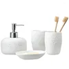 Badzubehör-Set, Keramik, weiß gewaschen, nordischer Stil, Gurgelbecher, Seifenspender, Halter, Badezimmer-Duschzubehör, vierteilig
