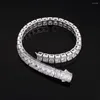 Link Bracelets 8mm Princess Cut Baguette CZ Diamond Tennis Bracelet Pour Homme En Or Blanc KRKC