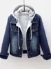 Womens Jackets Fleece Warm Winter Jean Jacket Pockets Button Soft Hooded Outerwear Fashion Slim Denim Coats Female 221122