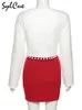 Vestido de dos piezas Sylcue Abrigo de encaje casual blanco simple con rojo Sexy Festivo Brillante Alto elástico de punto Conjunto de dos piezas para mujer 221122