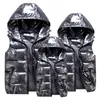 Gilets pour hommes homme / femme / enfant hiver à capuche en coton brillant gilet décontracté sans manches veste chaude pardessus chapeau 221122