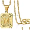 Pendant Necklaces Hip Hop English Initial Necklace Square Capital Letter Pendant Necklaces With Gold Chain Wome Men Fashion Jewelry Dhxce