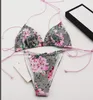 Bloemenprint vrouwen zwempak bikini gevoerde push up luxe dames sexy badmode textiel textiel hoge taille dames string bikini's set