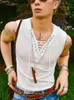Men's Tank Tops INCERUN Solid V Neck Sleeveless Lace Up Fitness Vests Summer Streetwear Fashion Casual S5XL 221122