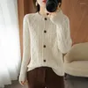 Cardigan lavorato a maglia con scollo a O lavorato a maglia da donna Maglione di lana di cashmere a maniche lunghe da donna Cappotto di fascia alta sciolto Tinta unita Top monopetto